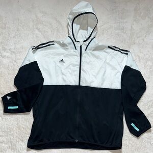 adidas Women's Black/White Fill Zip Hooded Lightweight Windbreaker Jacket SZ XL